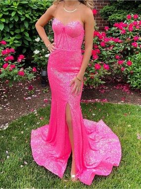 Sherri Hill Strapless Sequin Mermaid Prom Dress - Hot Pink